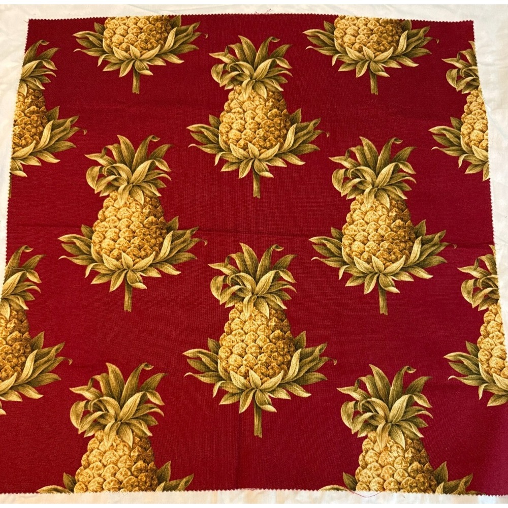 Vtg Pineapples Fabric 25" by 25" tropical Caribbean Florida Red craft remnant